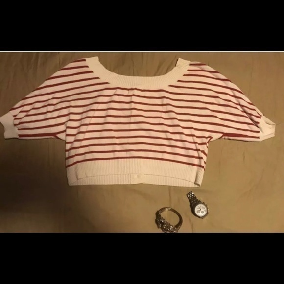 Guess Red & White Striped Knit Cropped Top XS - Picture 3 of 6